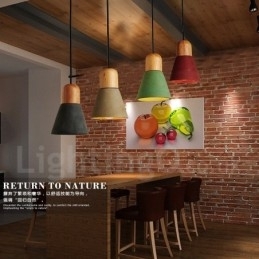 Moderne, Samtidskunstnerisk Tre- Og Betonghenglampe I Flere Farger