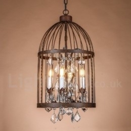 Retro Vintage Metall 4 Lys Fuglebur Pendellampe