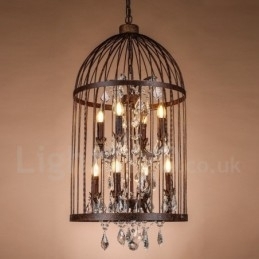Retro Vintage Metall 8 Lys Fuglebur Pendellampe