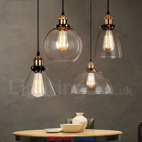 Retro Vintage Pendellampe Med Glassskjerm