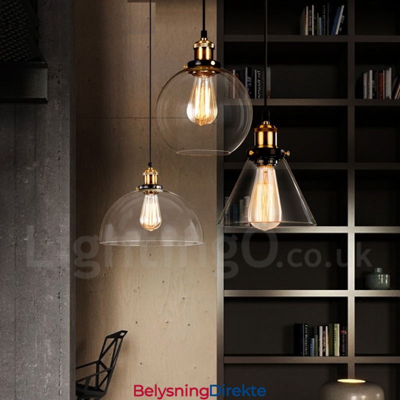 Retro Vintage Pendellampe Med Glassskjerm