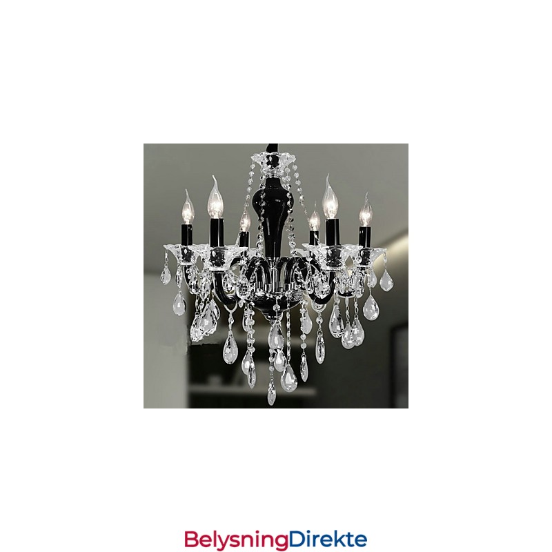 Krystalllysekrone Med 6 Lys I Svart Design