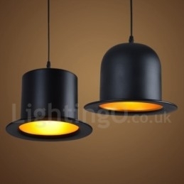 Retro Vintage Pendellampe I Svart Metall Med Hattform Og 1 Lys
