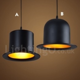 Retro Vintage Pendellampe I Svart Metall Med Hattform Og 1 Lys