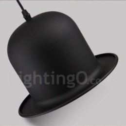 Retro Vintage Pendellampe I Svart Metall Med Hattform Og 1 Lys