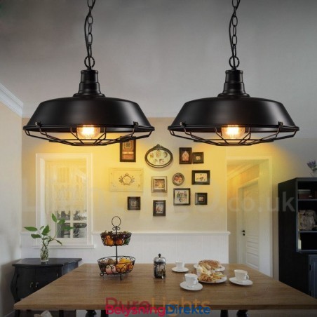 Retro Vintage Svart Metall Pendellampe