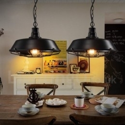 Retro Vintage Svart Metall Pendellampe