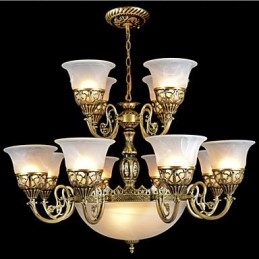 Bronselysekrone Femten Lys Moire-Glass Europeisk Retro Klassisk