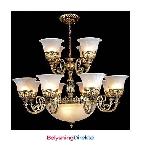 Bronselysekrone Femten Lys Moire-Glass Europeisk Retro Klassisk