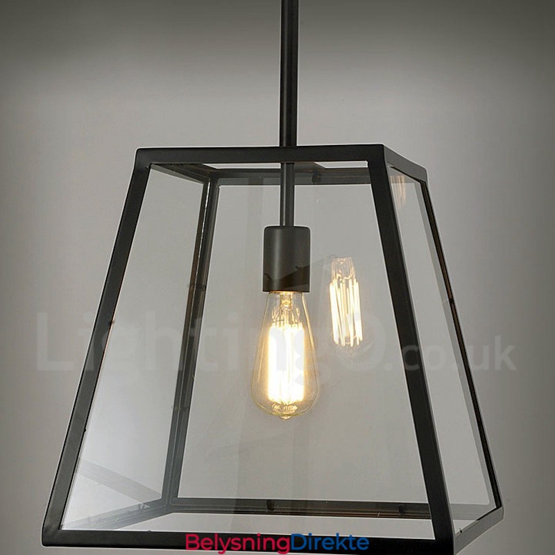 Vintage Metallpendellampe Med Glassskjerm