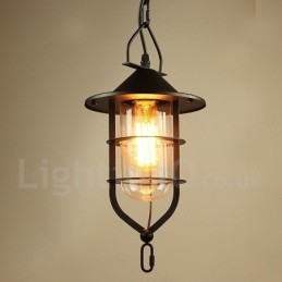 Vintage Metallpendellampe Med Glassskjerm