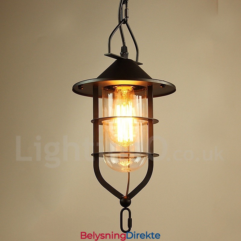 Vintage Metallpendellampe Med Glassskjerm