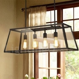 Rustikk Lodge Vintage Metallpendellampe Med Glassskjerm