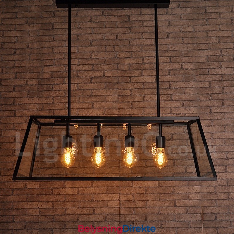 Rustikk Lodge Vintage Metallpendellampe Med Glassskjerm