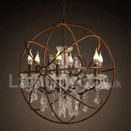Diameter 60 Cm 80 Cm Vintage Krystallmaling Metalllysekrone Rustfarget Anhengslampe