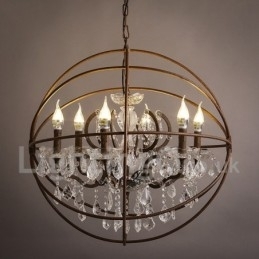 Diameter 60 Cm 80 Cm Vintage Krystallmaling Metalllysekrone Rustfarget Anhengslampe