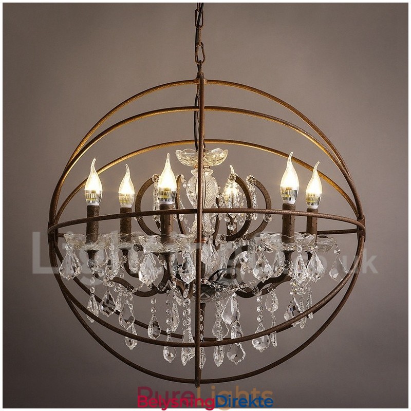 Diameter 60 Cm 80 Cm Vintage Krystallmaling Metalllysekrone Rustfarget Anhengslampe