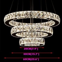 Pendellampe Moderne Belysning Varmhvit Tre Ringer D204060 Gjennomsiktig K9 Store Krystall Taklamper