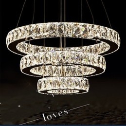 Pendellampe Moderne Belysning Varmhvit Tre Ringer D204060 Gjennomsiktig K9 Store Krystall Taklamper
