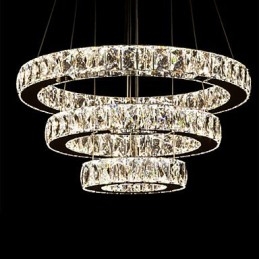 Pendellampe Moderne Belysning Varmhvit Tre Ringer D204060 Gjennomsiktig K9 Store Krystall Taklamper