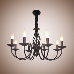 Europeisk Enkel Jernlampe Med Stearinlys Og 8 Lysekroner