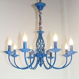 Europeisk Enkel Jernlampe Med Stearinlys Og 8 Lysekroner