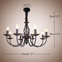 Europeisk Enkel Jernlampe Med Stearinlys Og 8 Lysekroner