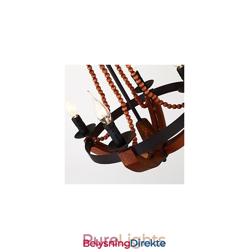 Fire Lys Vintage Maleri Funksjon Mini-Stil Tre Bambus Lysekrone Lampe Dekorere Pendellampe