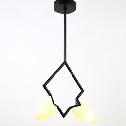 2-Lys Postmoderne Metall- Og Glasslysekronelampe I Fersken, Canteen Decorate-Pendellampe