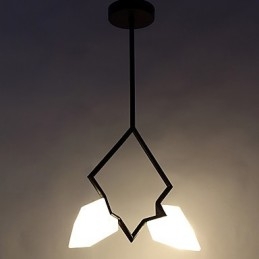 2-Lys Postmoderne Metall- Og Glasslysekronelampe I Fersken, Canteen Decorate-Pendellampe
