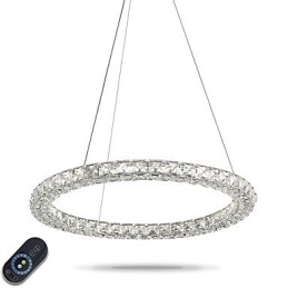 Moderne Ringkrystall Pendellampe Krystalllysekrone Taklampe Innendørs Lamper Dimbar Med Fjernkontroll