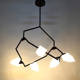 Fem-Lys Postmoderne Metall- Og Glasslysekronelampe I Ferskenfarget Farge, Canteen Decorate-Pendellampe