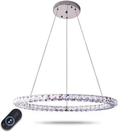 Moderne Ringkrystall Pendellampe Moderne Krystalllysekrone Taklampe Innendørs Lampe Dimbar Med Fjernkontroll
