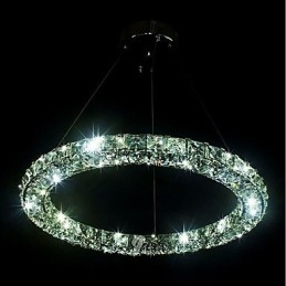 Moderne Ringkrystall Pendellampe Moderne Krystalllysekrone Taklampe Innendørs Lampe Dimbar Med Fjernkontroll