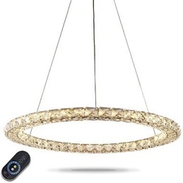 Ringkrystall Pendellampe Moderne Krystalllysekrone Taklamper Innendørs Lampe Armaturer Dimbar Med Fjernkontroll