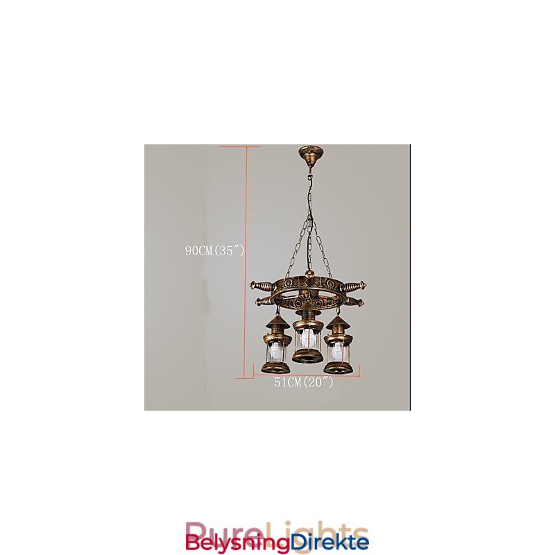 Rustikk Hytte Vintage Retro Country Globe Maleri Feature For Mini Style Designers Metalllysekrone
