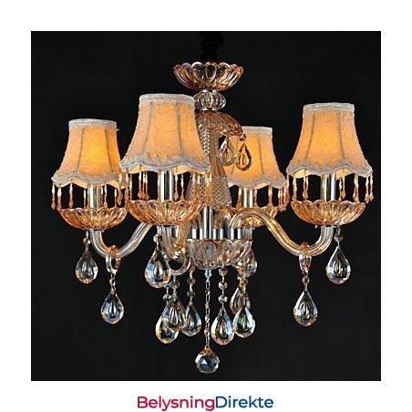 Lysekrone I Krystall, Retro, Glass, 4 Lys