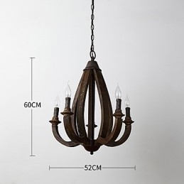 Vintage Maleri-Funksjon Mini-Stil Tre-Bambus Lysekronelampe Dekorer Pendellampe