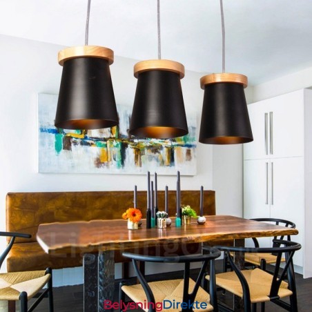 3-Pkt. Tre Moderne, Samtidskunstnerisk Nordisk Stil Pendellampe Med Jernskjerm