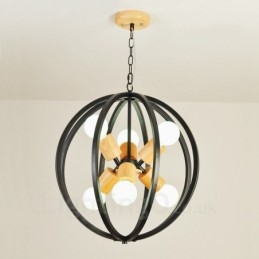 6 Lys Retro Vintage Pendellampe I Jern Med Jernskjerm