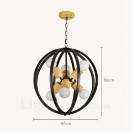 6 Lys Retro Vintage Pendellampe I Jern Med Jernskjerm