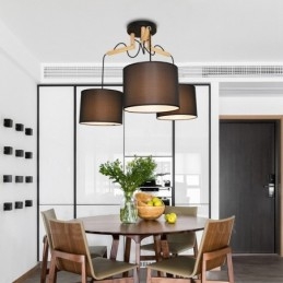 Moderne Og Moderne Pendellampe I Tre Med 3 Lys Og Stoffskjerm