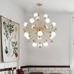 18-Lys Moderne Samtidskunst Taklamper Kobberbelagt Lysekrone Med Hvit Kuleformet Glassskjerm