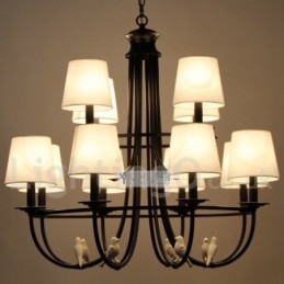 12-Lyss Retro Sort Middelhavsstil Rustikk Moderne Lysekrone Med Stearinlys