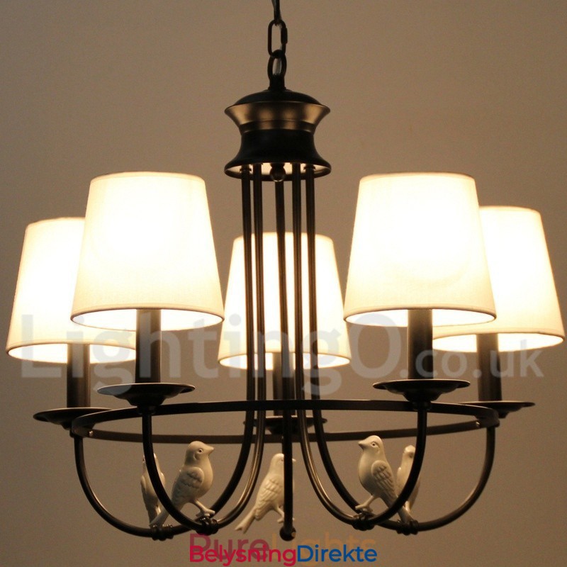 5-Lyss Retro Sort Middelhavsstil Rustikk Moderne Lysekrone Med Stearinlys