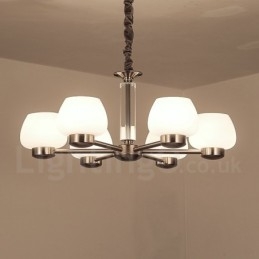 Moderne Lysekrone Med 6 Lys Og Glassskjerm