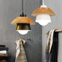 1 Lys Moderne Samtidskunstnerisk Anhengslampe I Tre Med Skjerm I Aluminiumslegering