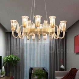 8 Lys Retro Rustikk Luksuriøs Aluminiumslegering Pendellampe Lysekrone Med Glassskjerm