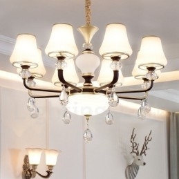 Moderne, Samtidskunst, Retro, Luksuriøs Krystallanhengslampe Med Glassskjerm