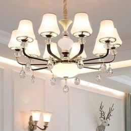 Moderne, Samtidskunst, Retro, Luksuriøs Krystallanhengslampe Med Glassskjerm